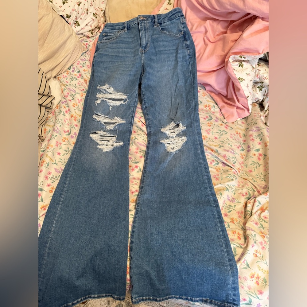 American Eagle Outfitters Ripped Blue Wide Leg Jeans